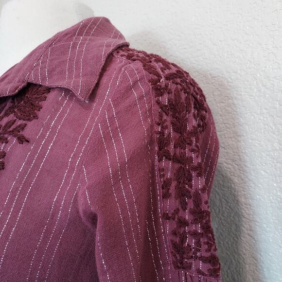 NEW Soft Surroundings Rasberry Red Striped Button Up Size M - Picture 9 of 15